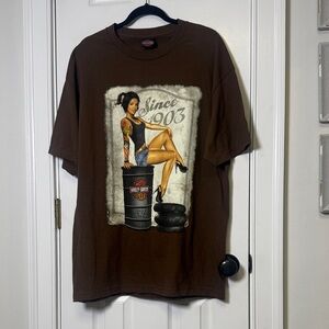 Harley Davidson Pin Up Graphic Tee Maui Back Hit Brown Vintage Style Shirt XL